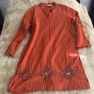 Elegant Orange Embroidered Dress